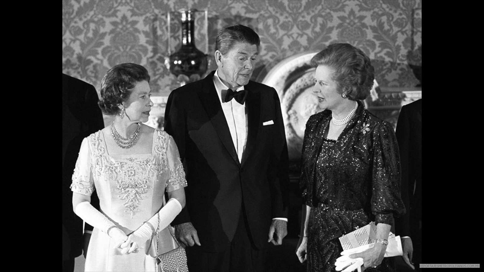 Con Reagan y la primera ministra Margaret Tharcher en Buckingham el 9 de junio de 1984